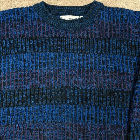 Vtg 90s Sweater Size XL Grandpa Grunge Saturdays Geometric Preppy Blue Purple - Picture 2 of 4
